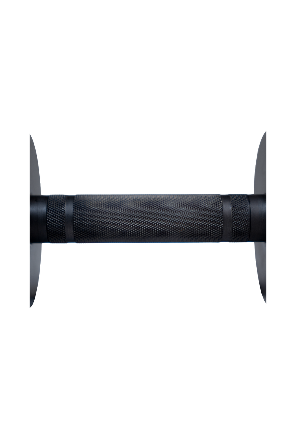 Black metal rod with textured grip on a white background