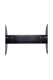 Black metal rod with textured grip on a white background