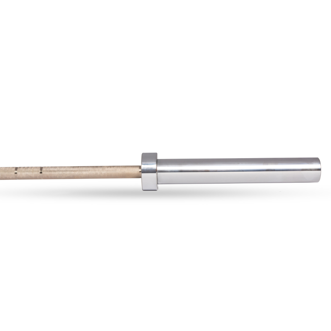Indian 20 kg Olympic barbell, 28 mm stainless shaft, bronze bushings.