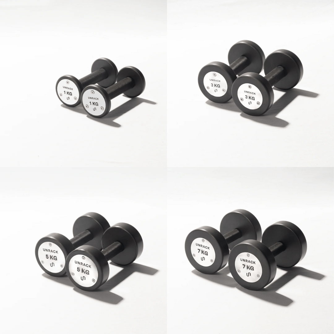 Unrack NoChrome Steel Dumbbells – Odd Set (1/3/5/7 KG pairs) - UNRACK